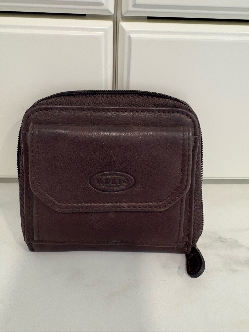 Relic Dark Brown Leather Zip-Around Wallet with Front Flap